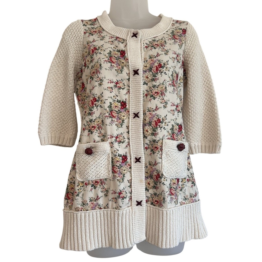 Anthropologie HWR Cardigan Sweater Sz S Floral Print Cottagecore Multimedia